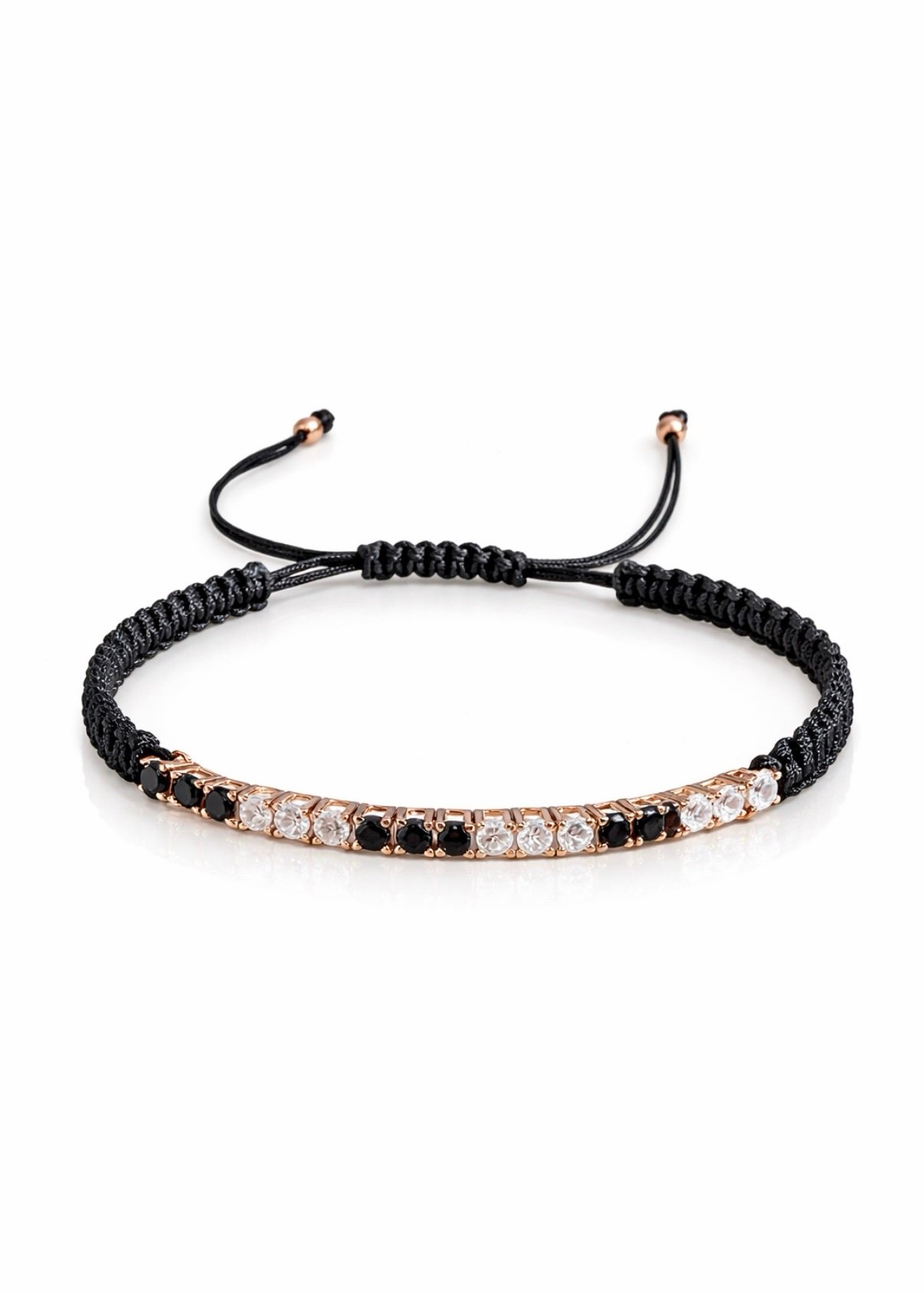 צמיד חוט שחור רקום עם טניס משולב