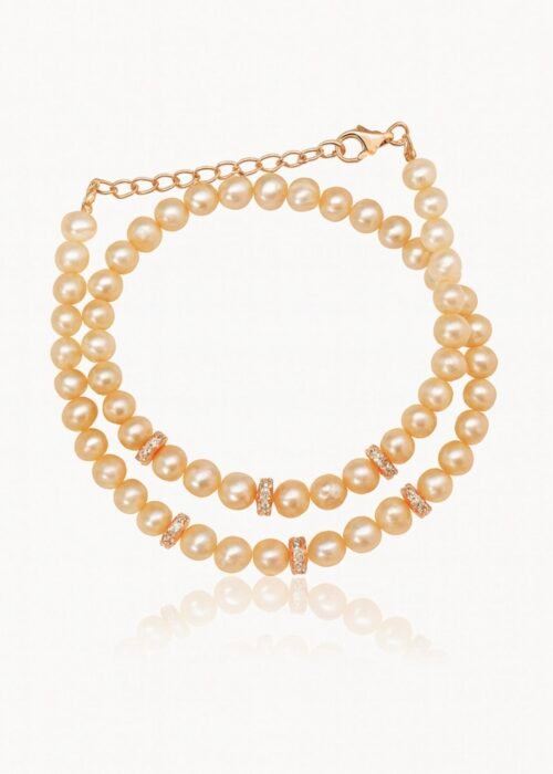 צמיד פנינים שמפניה עם רונדלים