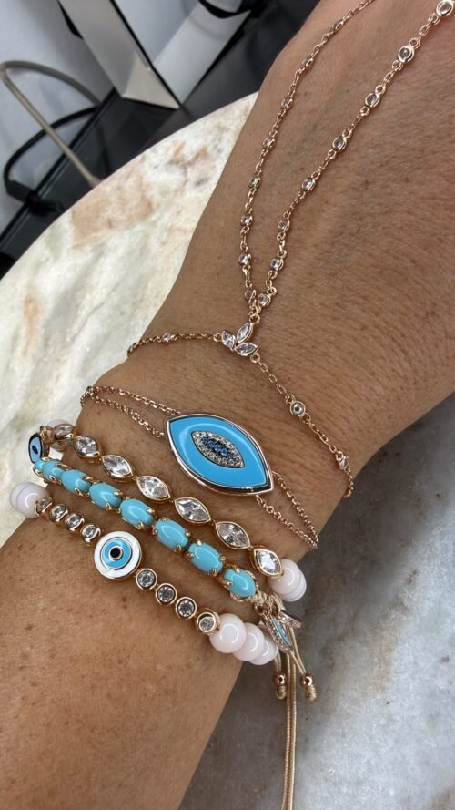 ⁦צמיד חוט עם טניס טורקיז ועיניים נופלות⁩ – תמונה ⁦10⁩